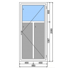 Plastové vedlejší vchodové dveře 980x2080 mm, sklo 1/3, bílá/bílá, pravé