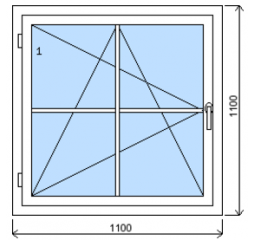 Okno plastové 1100x1100 mm, bílá/zlatý dub, levé, meziskelní mřížka 8 mm zlatý dub - VYPRODÁNO