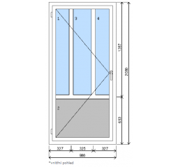 Plastové vedlejší vchodové dveře 980x2080 mm, 3 dlouhá skla, zlatý dub/bílá, levé