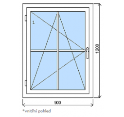 Okno plastové 900x1200mm, meziskelní mřížka 8mm, bílá/bílá, OBLÝ PROFIL, levé