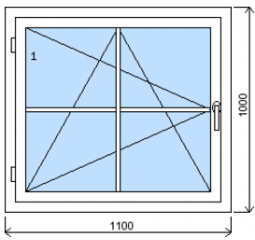 Okno plastové 1100x1000 mm, bílá/zlatý dub, levé, meziskelní mřížka 8 mm zlatý dub - VYPRODÁNO