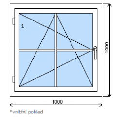 Okno plastové 1000x1000 mm, meziskelní mřížka 8mm, bílá/bílá, levé - SLEVA 40%